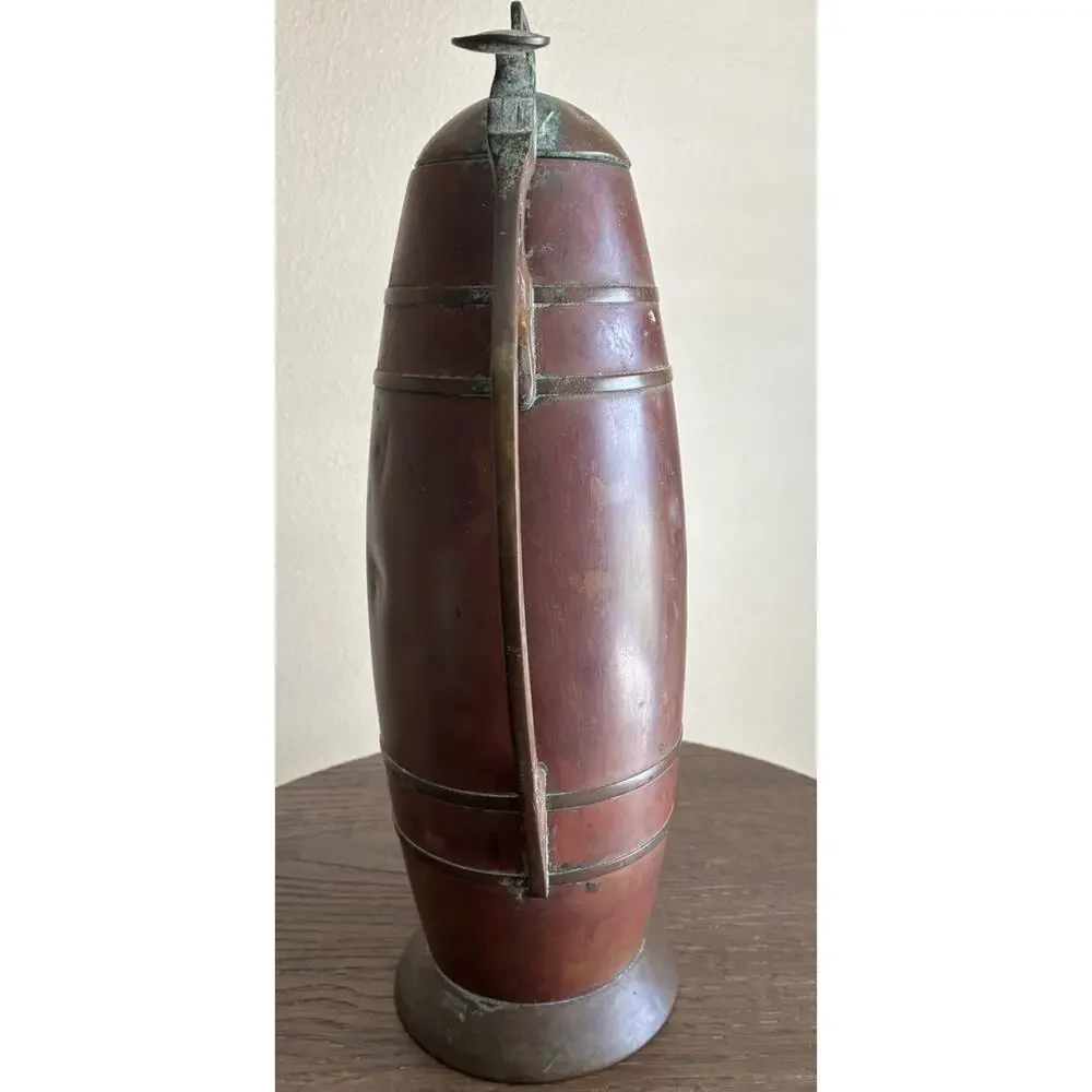 VTG Jugendstil Lidded Copper Wine Picture With Brass Trim, Stamped M ￼
